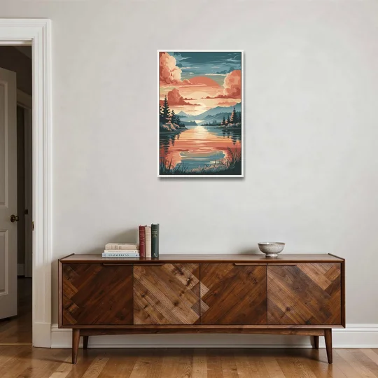 Burlington Sunset Reflections - White Framed Canvas Wall Art - Coffee Table - 24x36