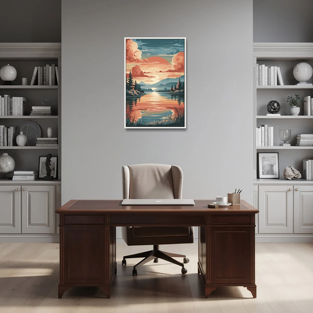 Burlington Sunset Reflections - White Framed Canvas Wall Art - Office - 24x36