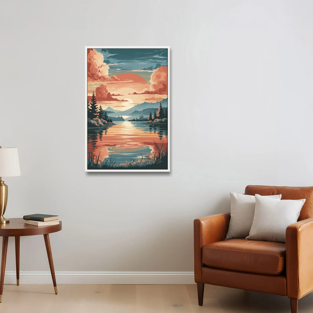 Burlington Sunset Reflections - White Framed Canvas Wall Art - Sofa - 24x36