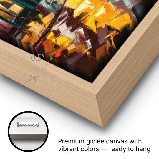 Burlington Urban Street Scenes - Oak Framed Canvas Wall Art - Gallery Wrap Corner