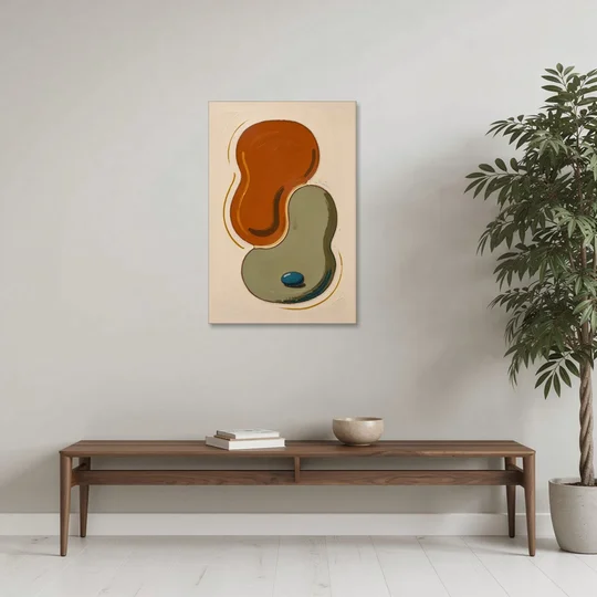 Burnt Orange Abstract Wall Art with Sage Interlock - Canvas Wall Art - Coffee Table - 24x36