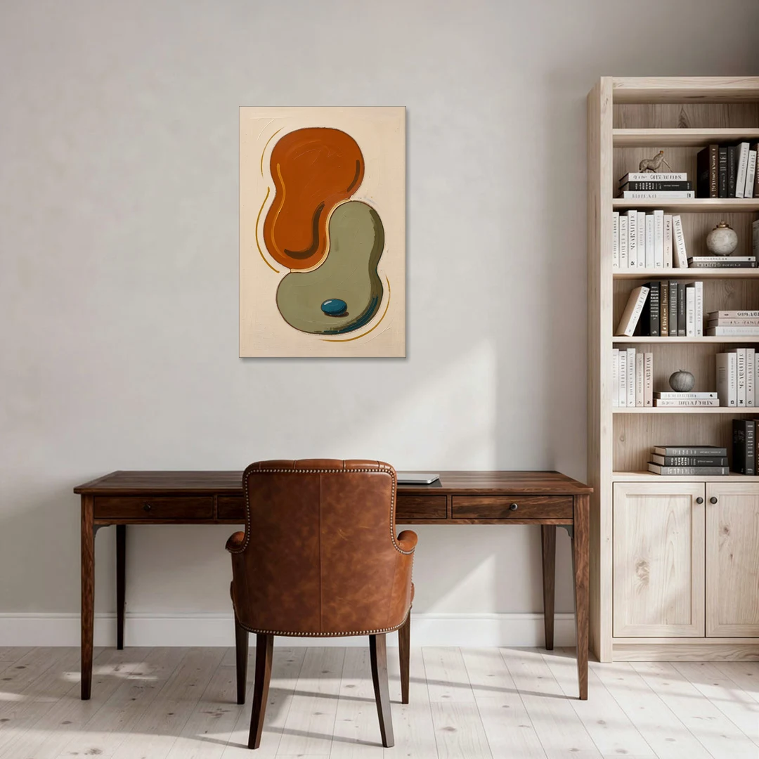 Burnt Orange Abstract Wall Art with Sage Interlock - Canvas Wall Art - Office - 24x36