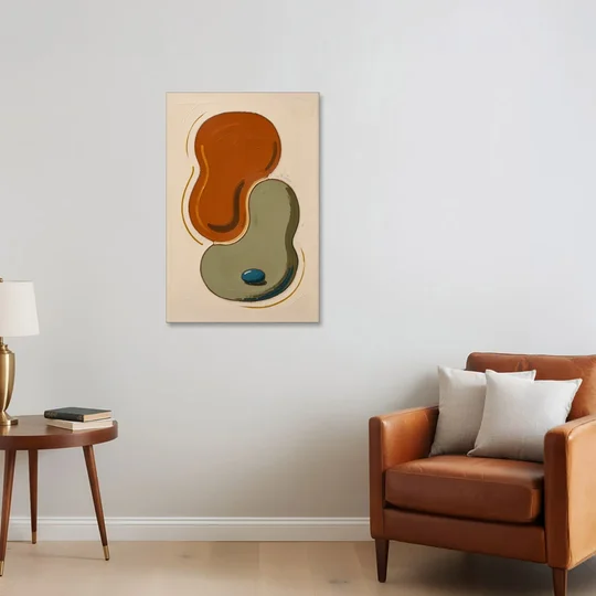 Burnt Orange Abstract Wall Art with Sage Interlock - Canvas Wall Art - Sofa - 24x36