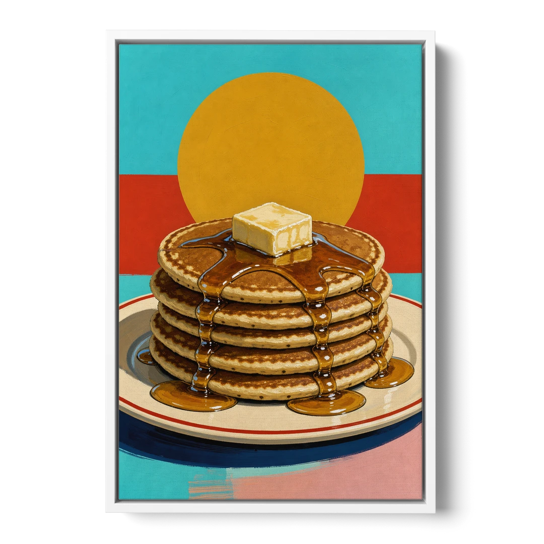 Buttered Pancake Tower for Breakfast - White Framed Canvas Wall Art - Front