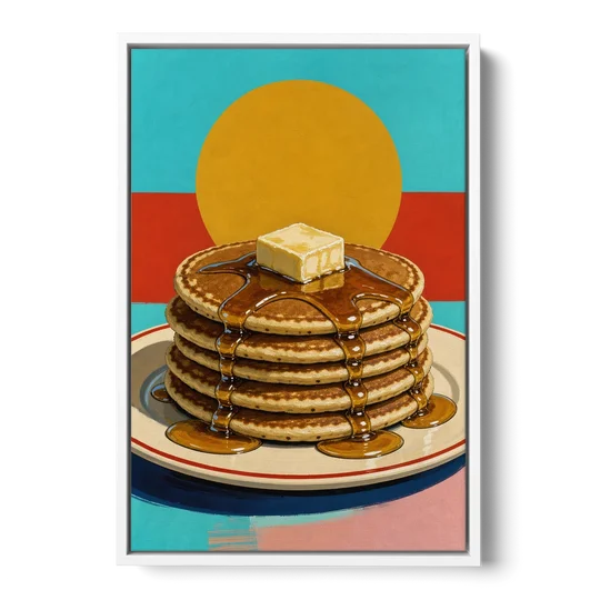 Buttered Pancake Tower for Breakfast - White Framed Canvas Wall Art - Front