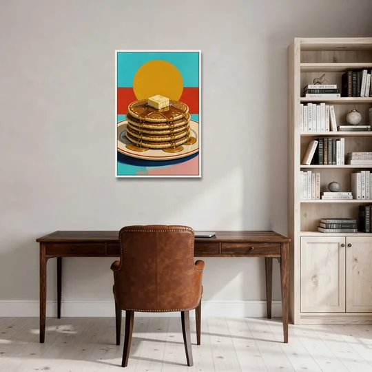 Buttered Pancake Tower for Breakfast - White Framed Canvas Wall Art - Office - 24x36