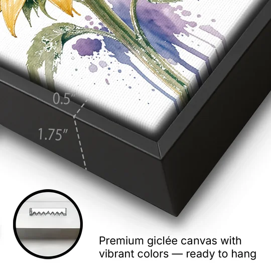 Butterfly and Flower Painting with Fritillary on Sunflower - Black Framed Canvas Wall Art - Gallery Wrap Corner