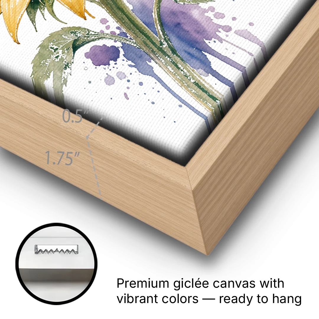 Butterfly and Flower Painting with Fritillary on Sunflower - Oak Framed Canvas Wall Art - Gallery Wrap Corner