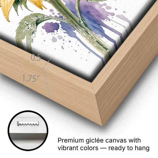 Butterfly and Flower Painting with Fritillary on Sunflower - Oak Framed Canvas Wall Art - Gallery Wrap Corner