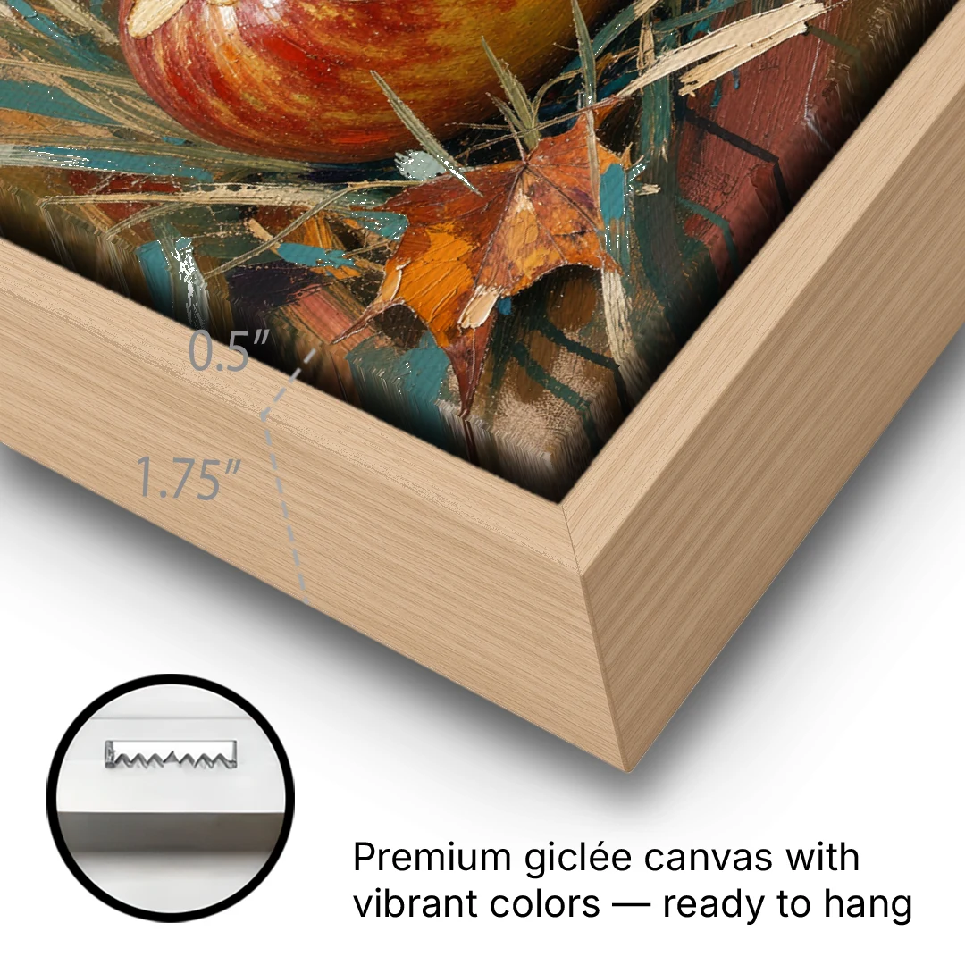 Butterfly Art Prints Red Admiral on a Windfall Apple - Oak Framed Canvas Wall Art - Gallery Wrap Corner