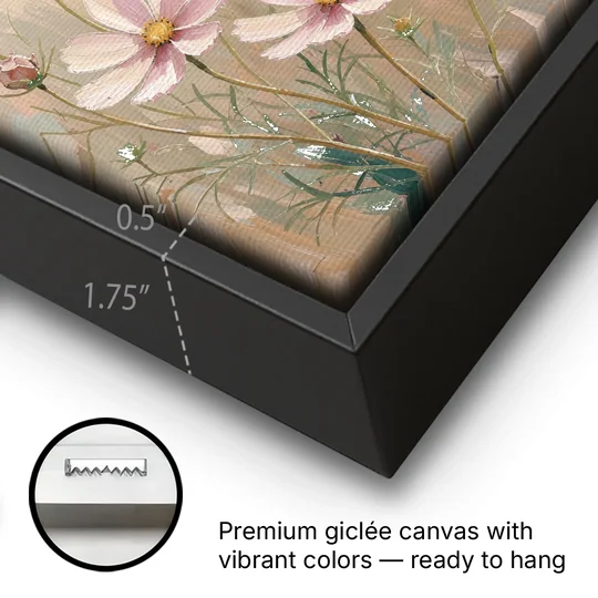 Butterfly Nursery Decor with Pastel Cosmos - Black Framed Canvas Wall Art - Gallery Wrap Corner