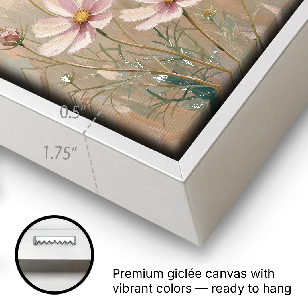 Butterfly Nursery Decor with Pastel Cosmos - White Framed Canvas Wall Art - Gallery Wrap Corner