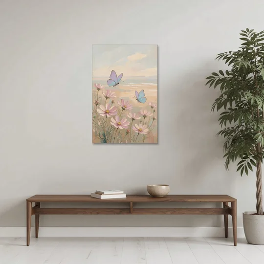 Butterfly Nursery Decor with Pastel Cosmos - Canvas Wall Art - Coffee Table - 24x36