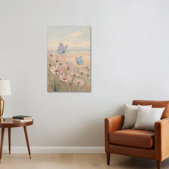 Butterfly Nursery Decor with Pastel Cosmos - Canvas Wall Art - Sofa - 24x36
