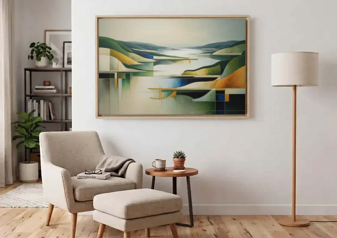 Bygdøy Peninsula Beauty canvas wall art above an armchair in a bright living room