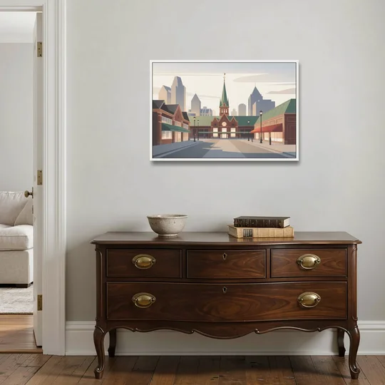 ByWard Market Charm - White Framed Canvas Wall Art - Coffee Table - 36x24
