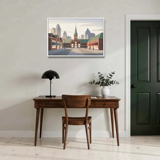 ByWard Market Charm - White Framed Canvas Wall Art - Office - 36x24