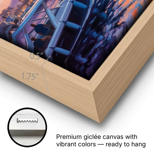 Cabo Marina Sunset - Oak Framed Canvas Wall Art - Gallery Wrap Corner