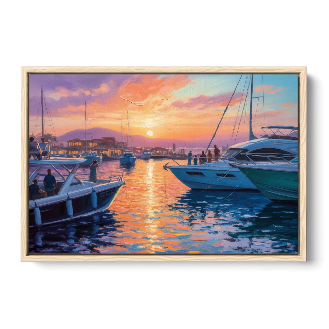 Cabo Marina Sunset - Oak Framed Canvas Wall Art - Front