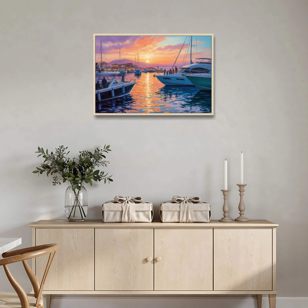 Cabo Marina Sunset - Oak Framed Canvas Wall Art - Coffee Table - 36x24