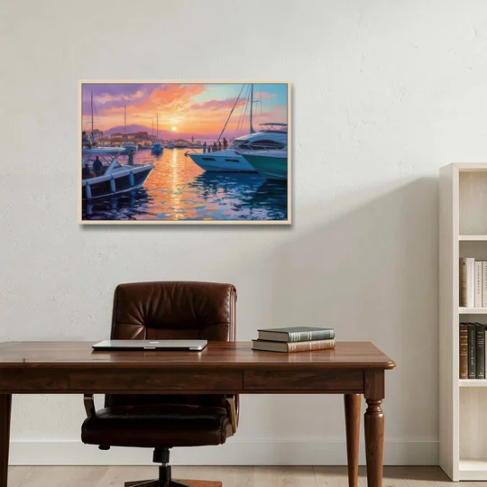 Cabo Marina Sunset - Oak Framed Canvas Wall Art - Office - 36x24