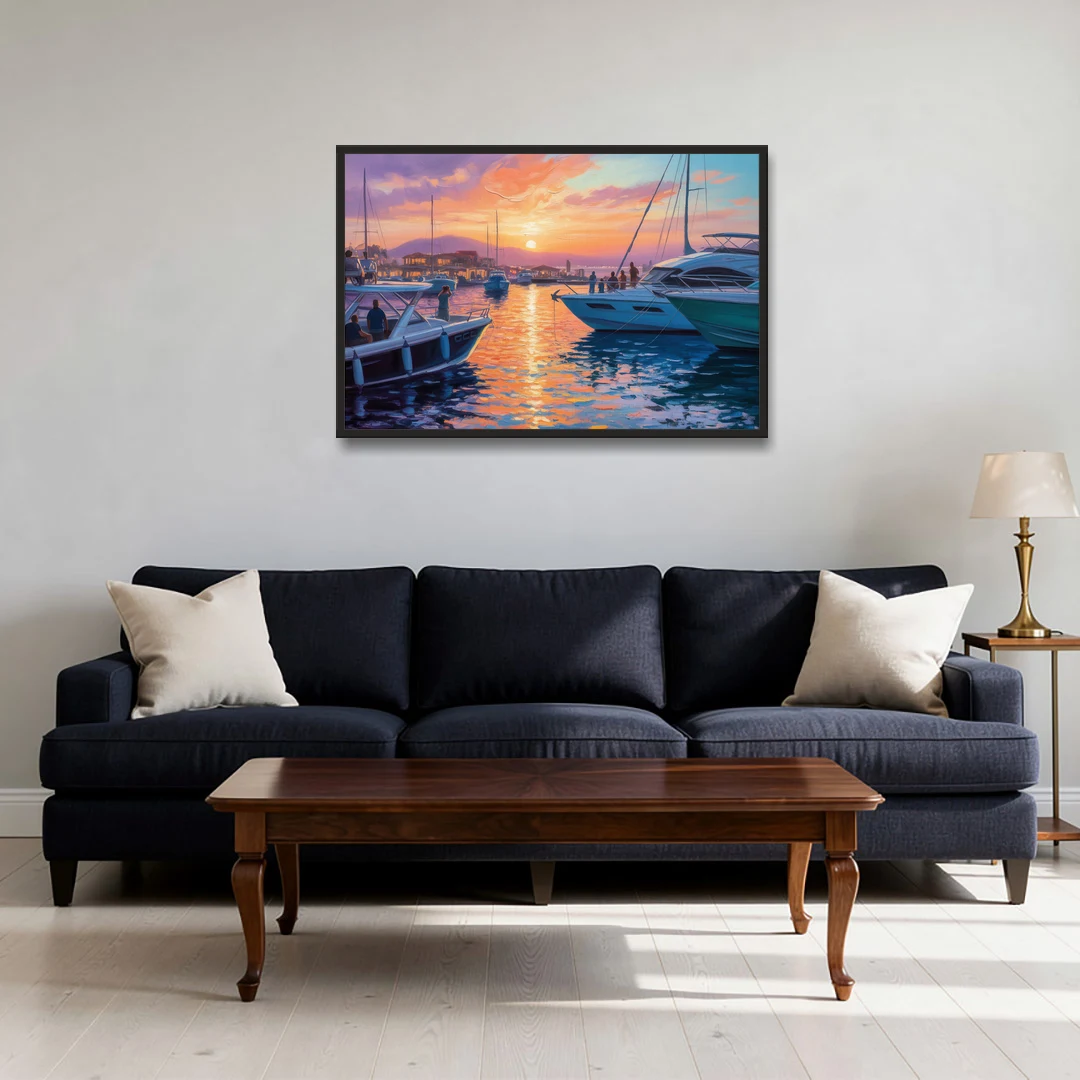 Cabo Marina Sunset - Black Framed Canvas Wall Art - Sofa - 36x24