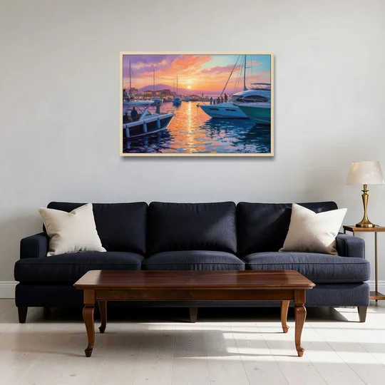 Cabo Marina Sunset - Oak Framed Canvas Wall Art - Sofa - 36x24