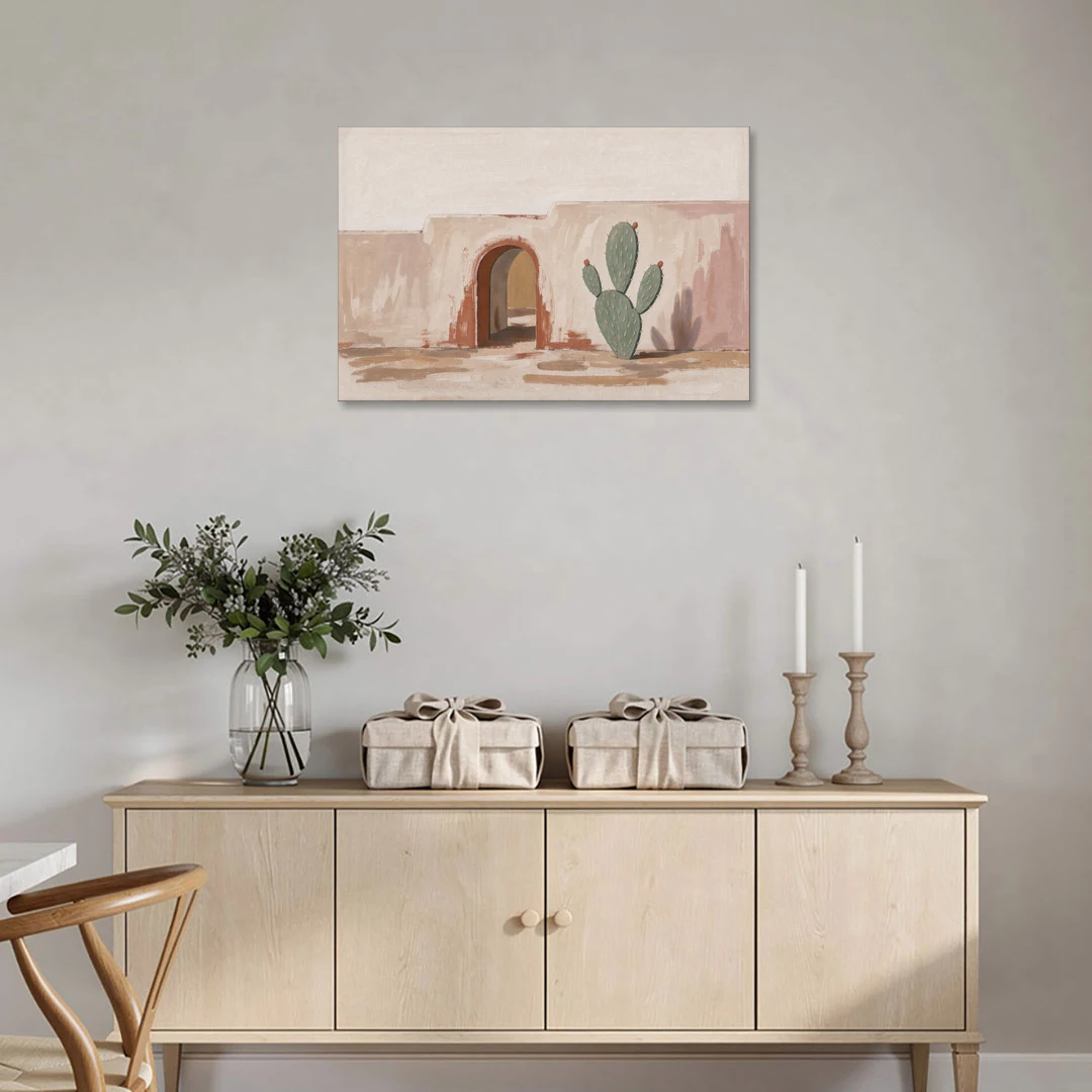 Cactus Wall Art by an Adobe Arch - Canvas Wall Art - Coffee Table - 36x24