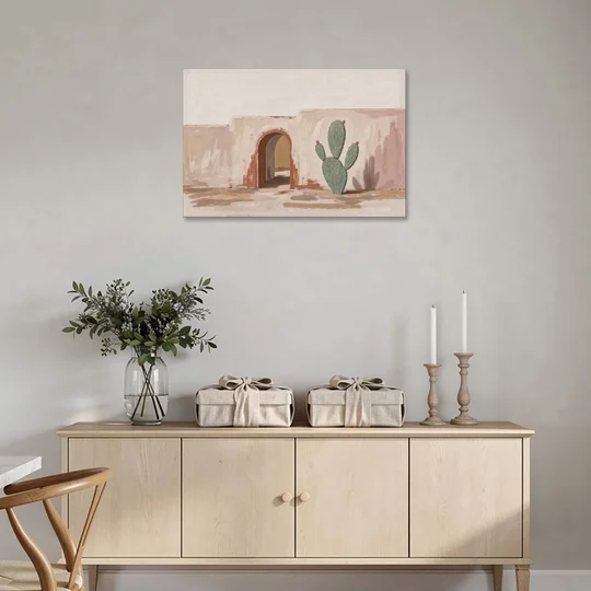 Cactus Wall Art by an Adobe Arch - Canvas Wall Art - Coffee Table - 36x24