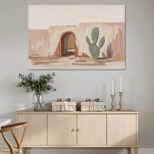 Cactus Wall Art by an Adobe Arch - Canvas Wall Art - Coffee Table - 60x40