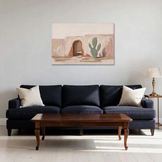 Cactus Wall Art by an Adobe Arch - Canvas Wall Art - Sofa - 36x24