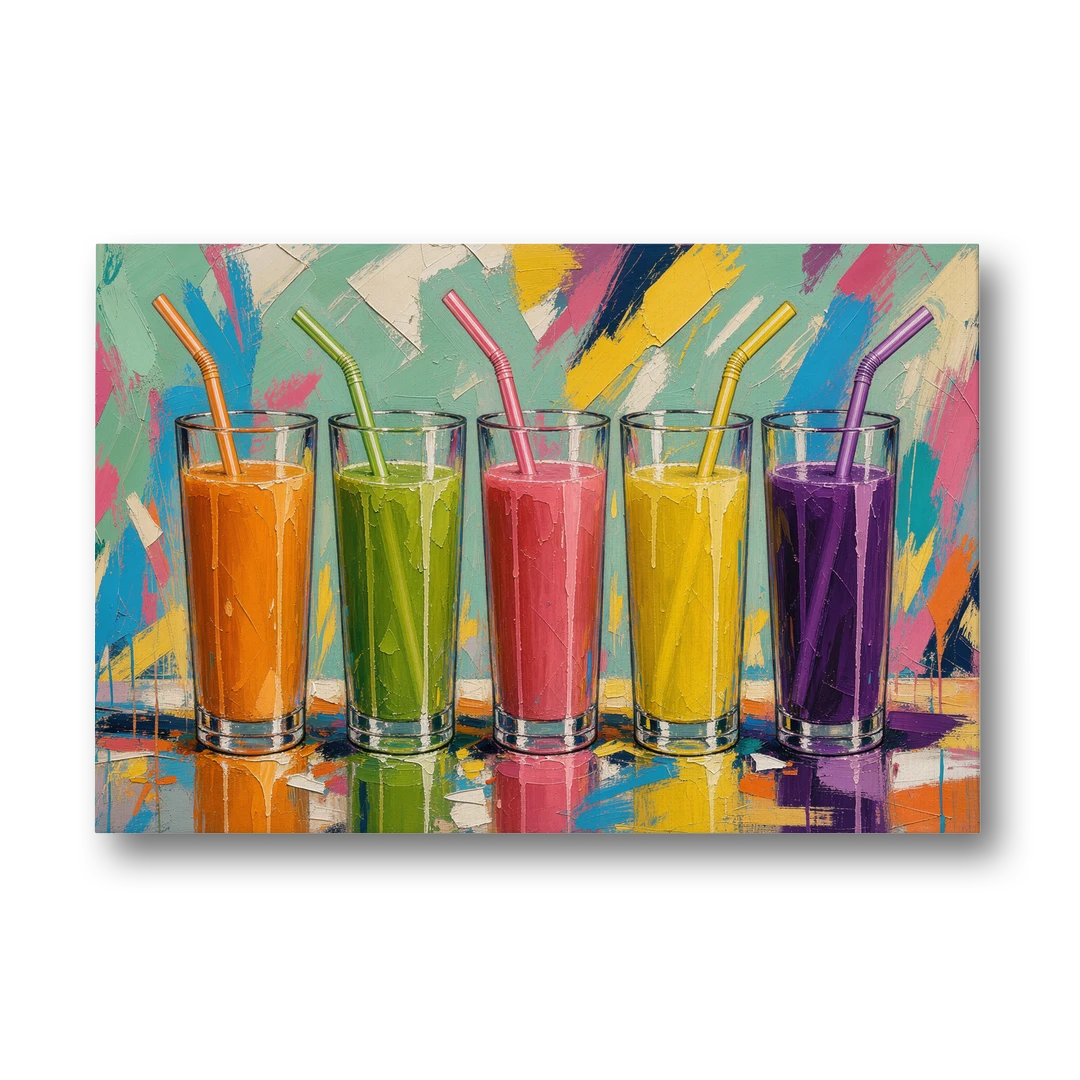 Cafe Canvas Art of Five Fresh Juice Glasses - Canvas Wall Art - Front