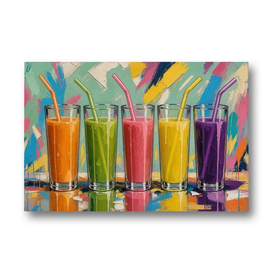 Cafe Canvas Art of Five Fresh Juice Glasses - Canvas Wall Art - Front
