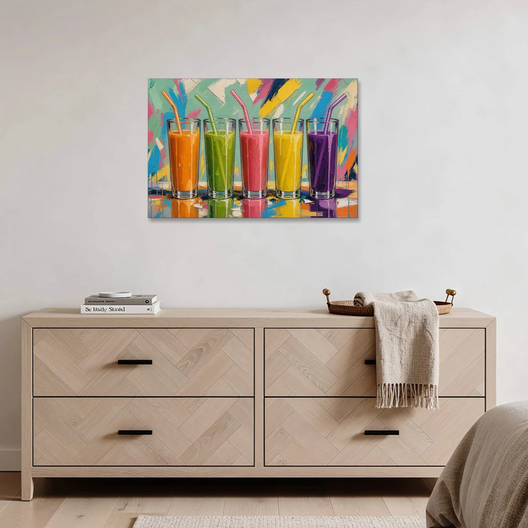 Cafe Canvas Art of Five Fresh Juice Glasses - Canvas Wall Art - Coffee Table - 36x24