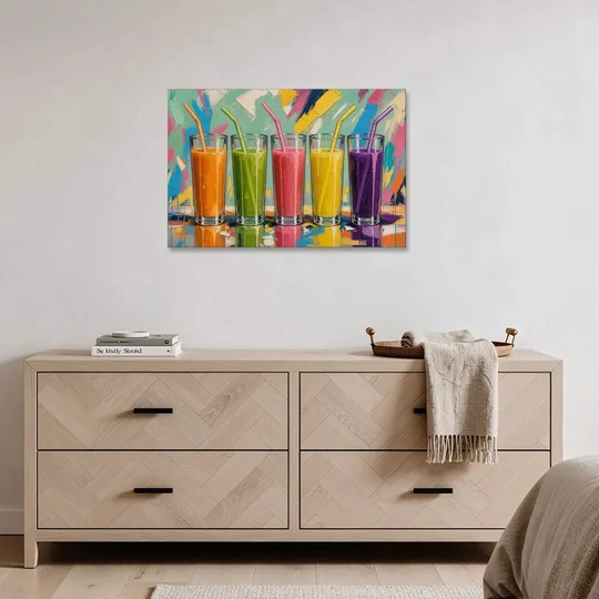 Cafe Canvas Art of Five Fresh Juice Glasses - Canvas Wall Art - Coffee Table - 36x24