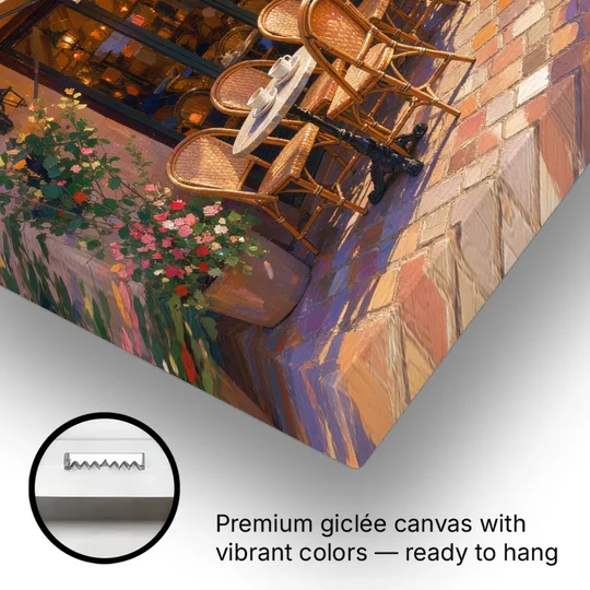 Cafe Painting of a Golden Hour Terrace - Canvas Wall Art - Gallery Wrap Corner