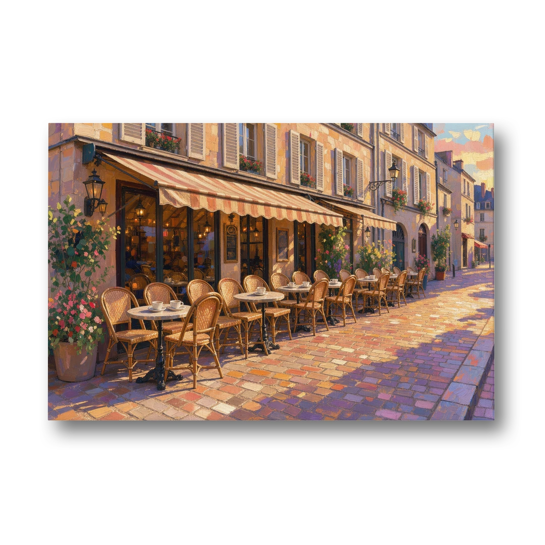 Cafe Painting of a Golden Hour Terrace - Canvas Wall Art - Front