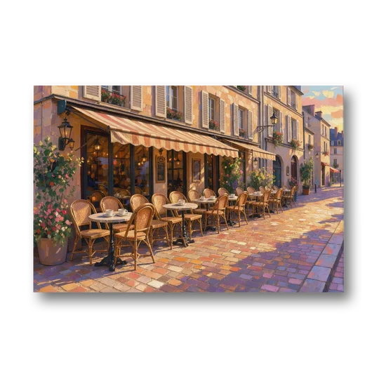 Cafe Painting of a Golden Hour Terrace - Canvas Wall Art - Front