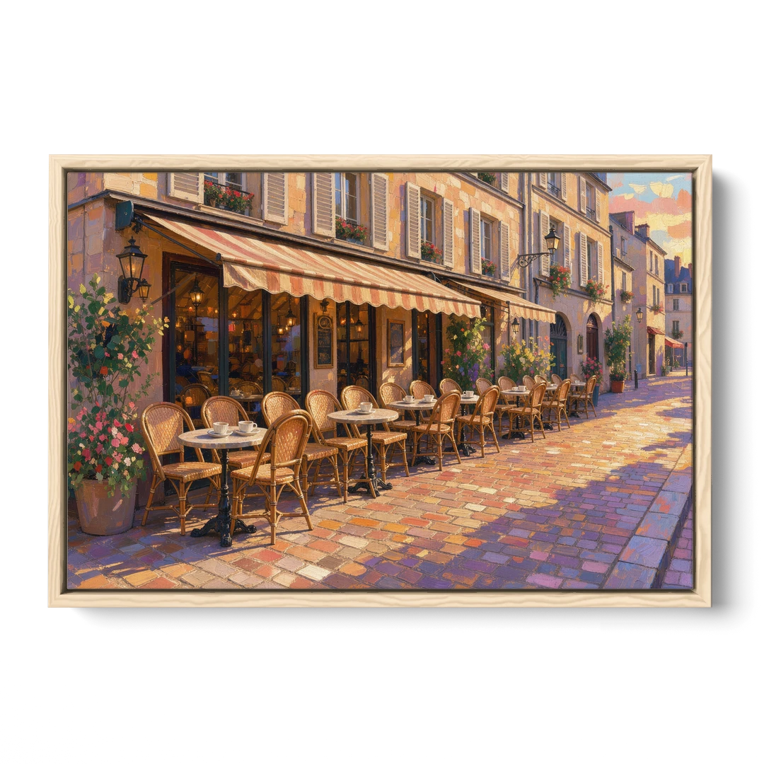 Cafe Painting of a Golden Hour Terrace - Oak Framed Canvas Wall Art - Front