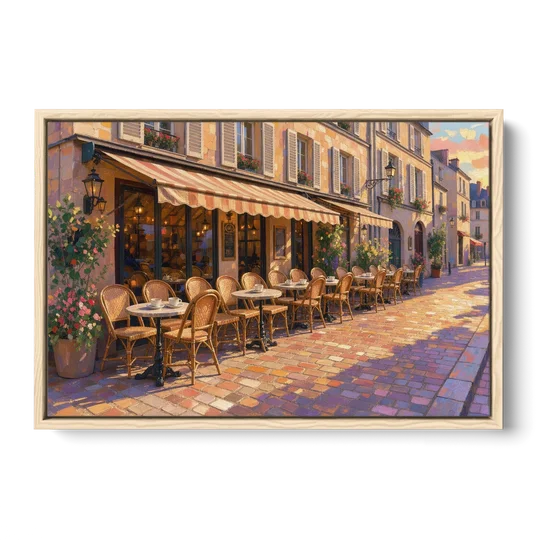 Cafe Painting of a Golden Hour Terrace - Oak Framed Canvas Wall Art - Front