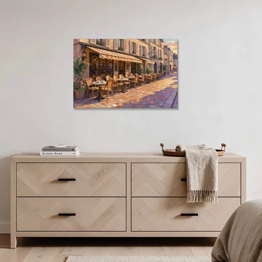 Cafe Painting of a Golden Hour Terrace - Canvas Wall Art - Coffee Table - 36x24
