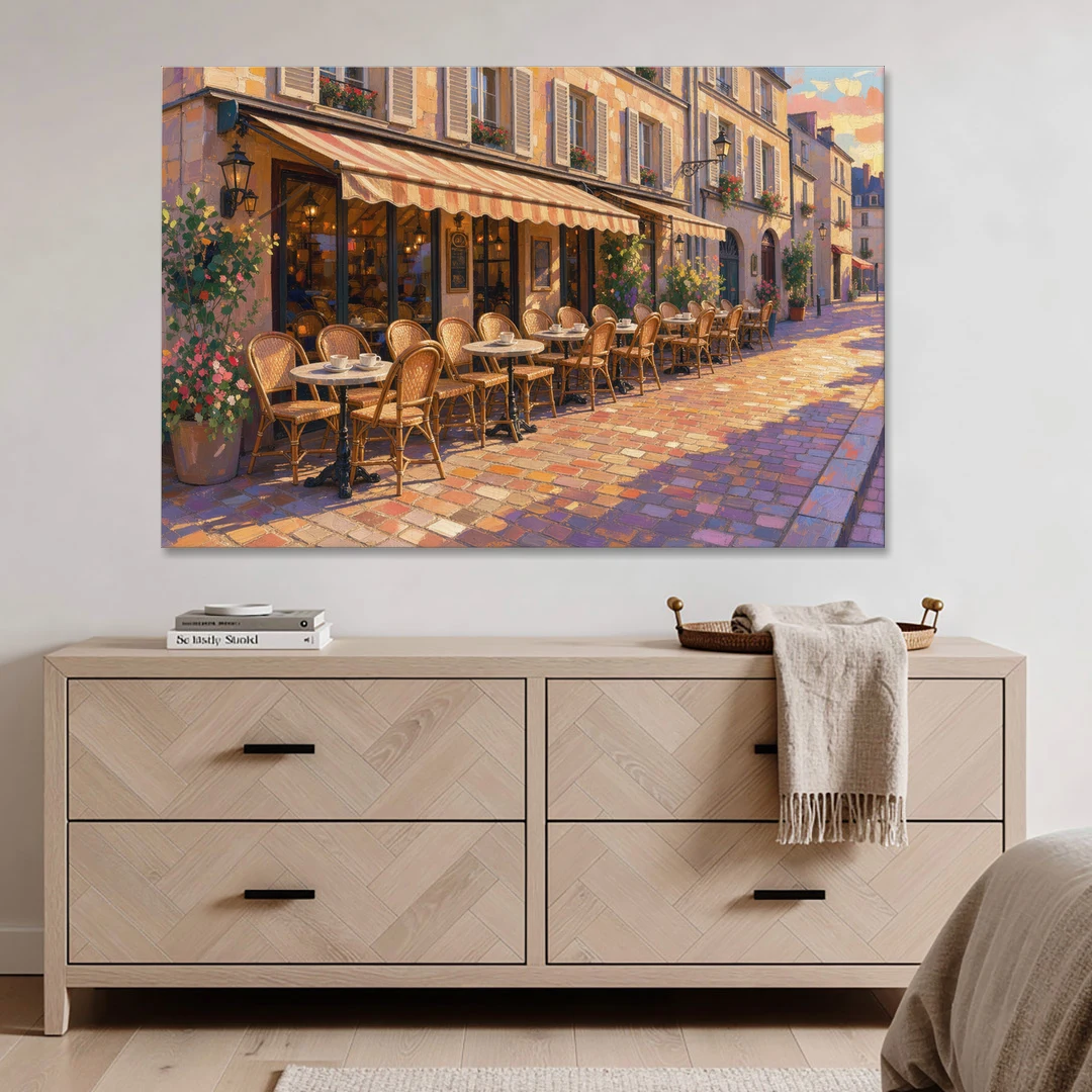 Cafe Painting of a Golden Hour Terrace - Canvas Wall Art - Coffee Table - 60x40