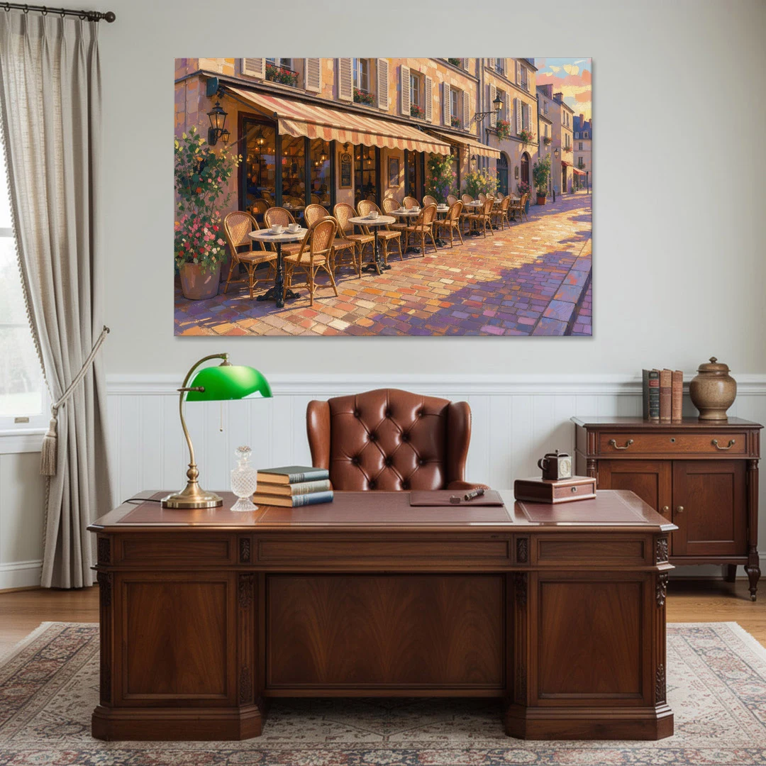 Cafe Painting of a Golden Hour Terrace - Canvas Wall Art - Office - 60x40
