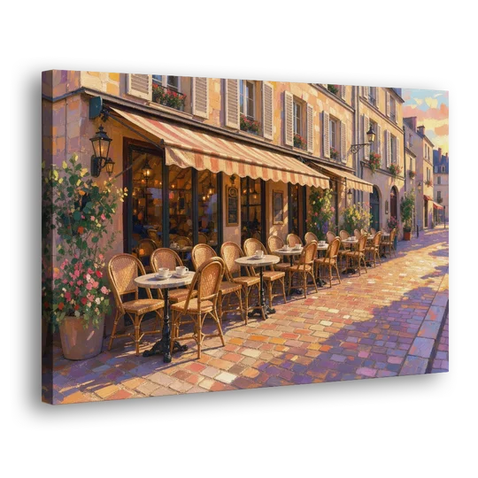 Cafe Painting of a Golden Hour Terrace - Canvas Wall Art - Side
