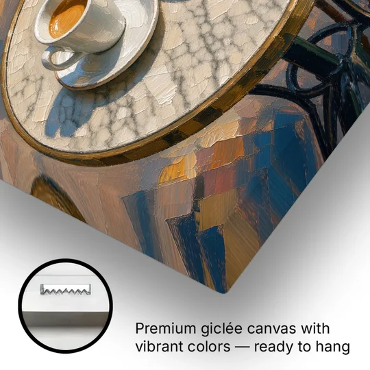 Cafe Wall Decor Espresso and Croissant on Marble - Canvas Wall Art - Gallery Wrap Corner