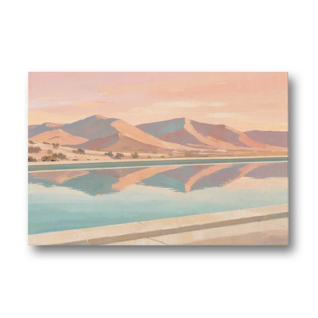 California Wall Art with Desert Mountains Mirrored in a Pool - Canvas Wall Art - Front