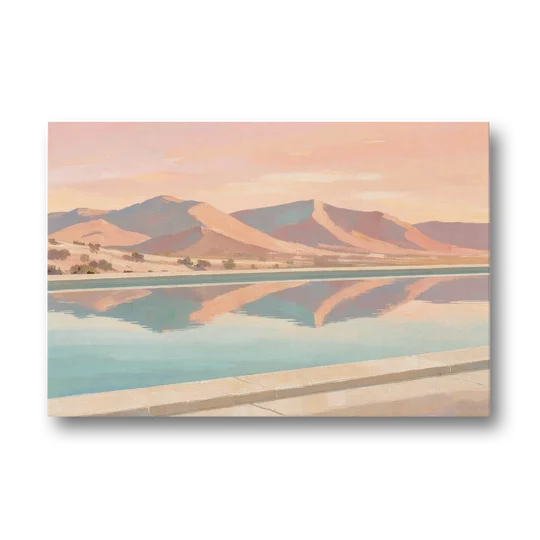 California Wall Art with Desert Mountains Mirrored in a Pool - Canvas Wall Art - Front