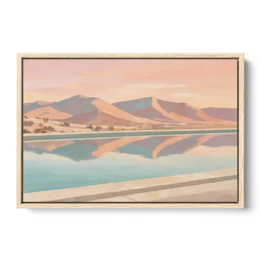 California Wall Art with Desert Mountains Mirrored in a Pool - Oak Framed Canvas Wall Art - Front