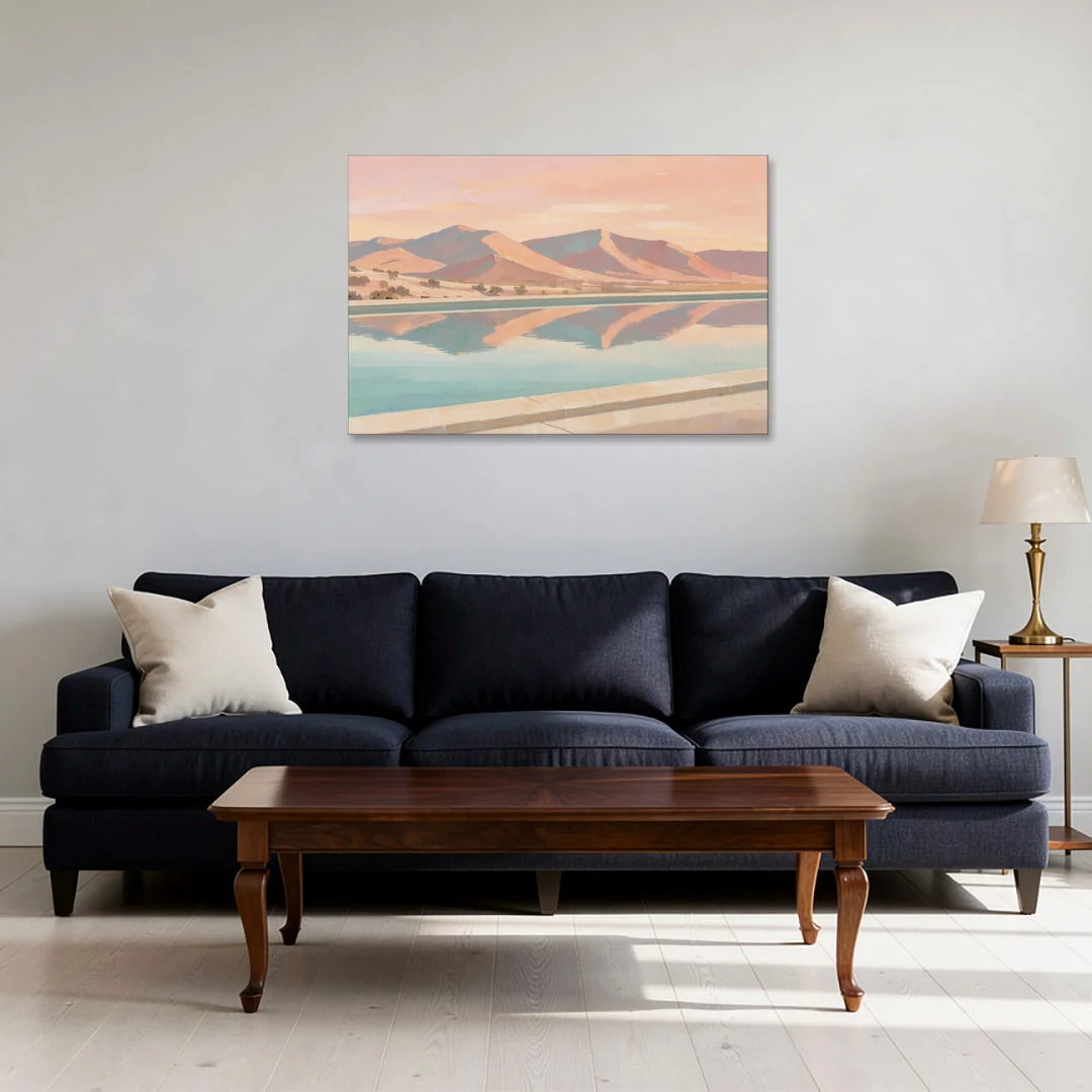 California Wall Art with Desert Mountains Mirrored in a Pool - Canvas Wall Art - Sofa - 36x24