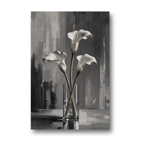 Calla Lily Wall Art with Three Stems in Glass - Canvas Wall Art - Front